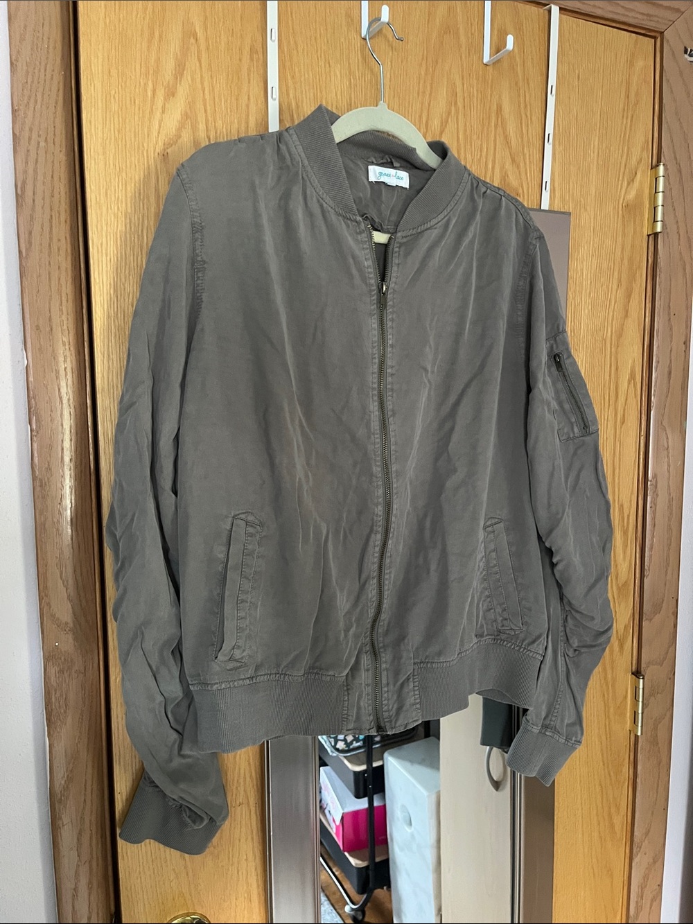 Grace & Lace Olive Green Lightweight Bomber Jacket XL